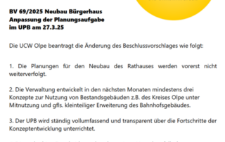 Antrag der UCW zur Änderung der Beschlussvorlage 69/2025